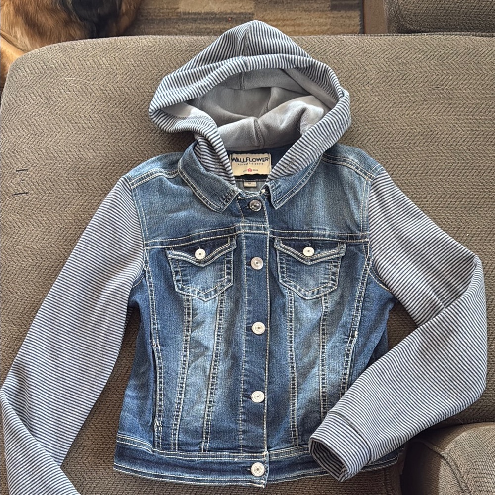 Wallflower Denim Jacket with Striped Sleeves